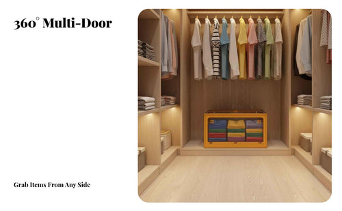 Collapsible Storage Box with Doors Transparent View Closet Container for Parents