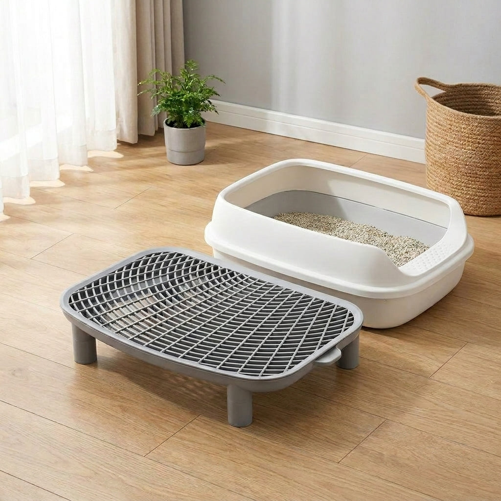 Catcher Tray Waste Container, Open Top Grate Anti-Scatter for Large Indoor Cat and Cat Owner, Easy Hygienic Cat