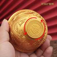 Dragon and Phoenix Bowl Wealth Bowl Decorative Rotating Desktop Office Small Ornament Gold Bowl Craft