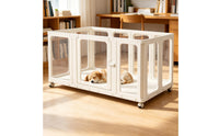 Transparent Pet Fence with Wheels Indoor Dog Fence with Door Portable