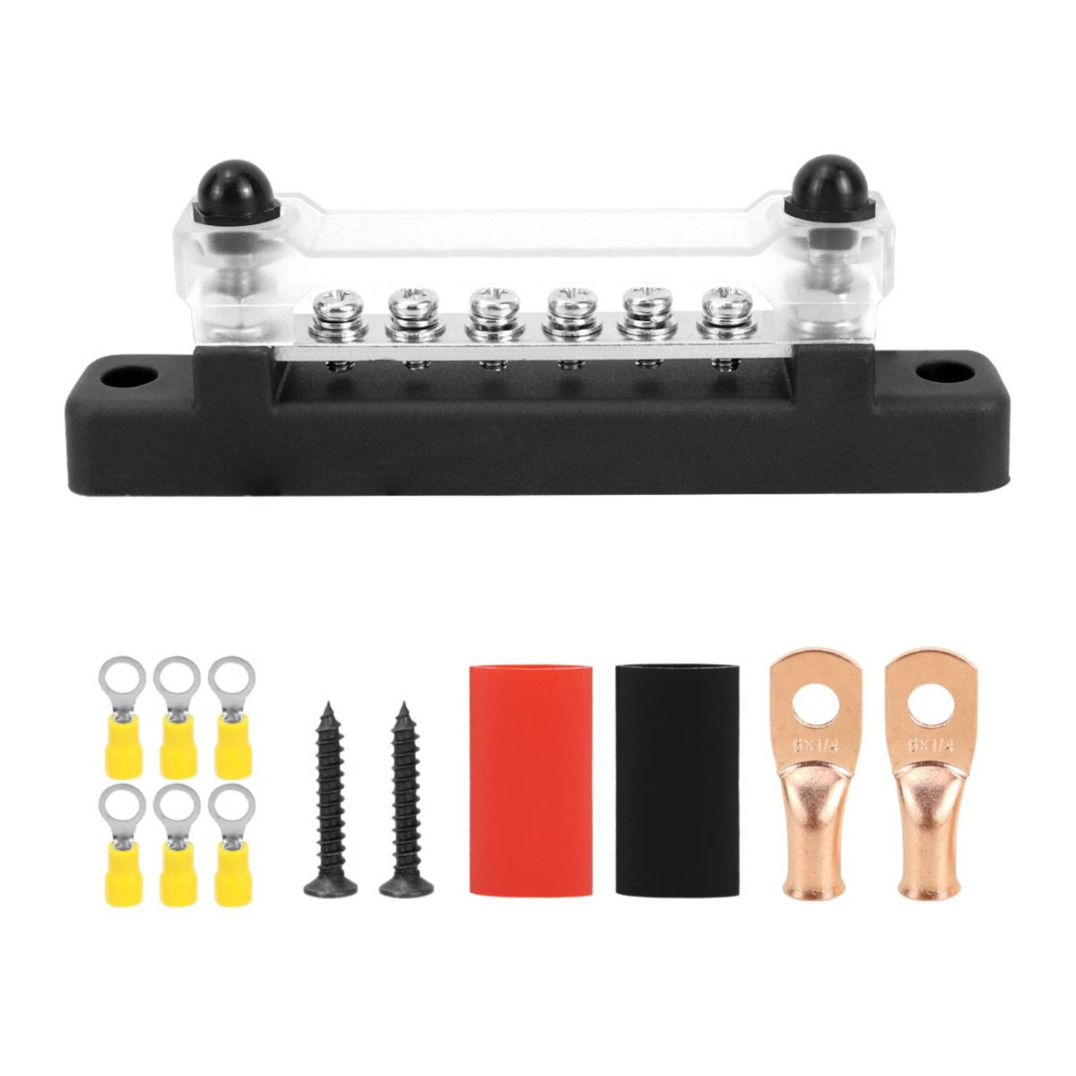 Transparent 6-Way Bus Bar with Cover Clear Busbar Slimline Bus Bar with Cover Easy to Install for DIYers, Electricians, RV, Boat, Automotive