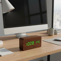 Wooden LED Alarm Timepiece Wood Grain Design Home Decor Temperature Display