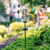 Solar Rain Gauge Stake Easy to Read Hummingbird Rain Gauge Weather Resistant