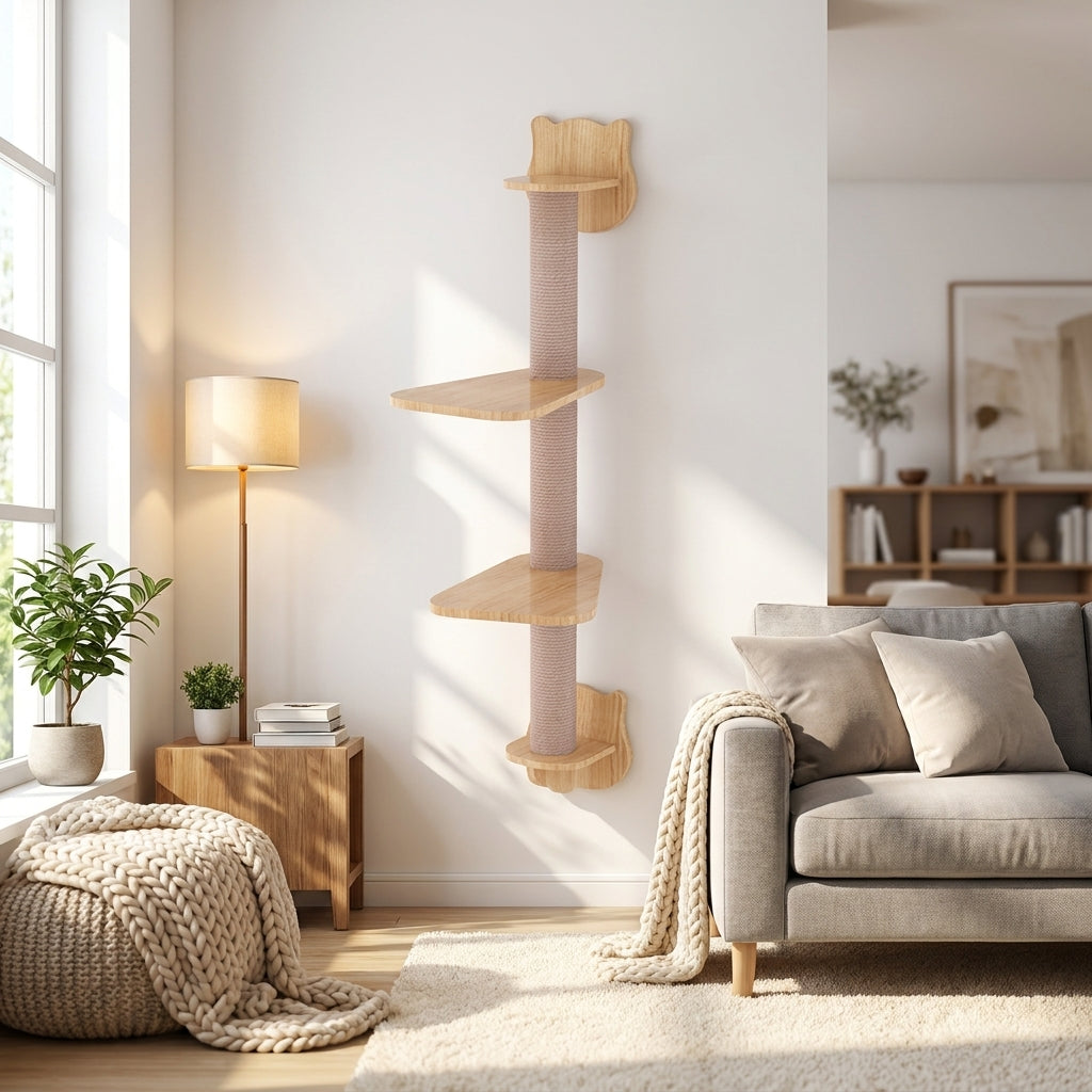 Wall Mounted Cat Shelf with Space Capsule Hammock, Wall-Mounted Climbing Solid Wood Post, Modern Cat Shelves for Wall with Enclosed Shelter