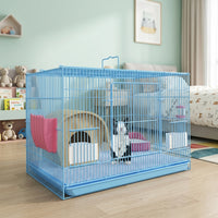 Small Animal Cage with Removable Tray, Guinea Pig Accessories, Chinchilla Cage, Metal Bunny Habitat with Grass Bedding Area Bundle