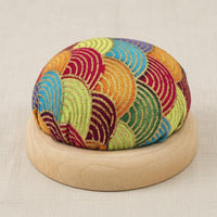 Fabric-covered Pincushion Woven Top Wooden Padded Base Half-round Compact Design Sewing Organizer Soft Feel Suitable for Hand Sewing Craft Room