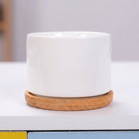 Plant Pots for Indoor Plants and Home Office Decor, Round Glazed Indoor Plant Pot with Bamboo Saucer, Small Plant Pot, Gift for Plant Lovers