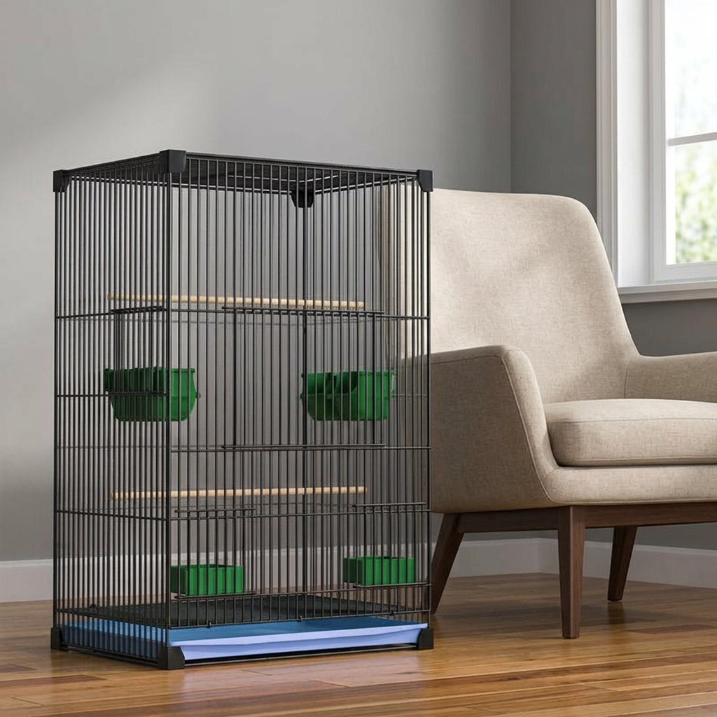 Large Bird Cage with 3 Tiers and 2 Breeding Boxes, Reinforced Metal Habitat for Parrot Cage Use, Cockatiels Parakeets and Finch Canaries