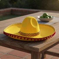Mexican Felt Sombrero Decorative Balls Gold Trim Costume Hat Lightweight Fiesta Celebration Hat for Partygoers, Cosplayers