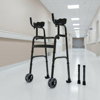 Upright Folding Walking Assistant Strolling Support Height Adjustable Standing Gait Support with Armrests Two-Mode Mode