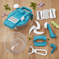 Multifunction Manual Vegetable Cutter with Bowl Interchangeable Multi Blade Mandoline Cutter Space-Saving Manual Vegetable Grater Countertop-Friendly for Home Cooks