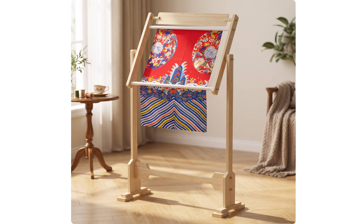 Cross-Stitch Frame Stand Wooden Needlework Stand with Floor Base Freestanding Embroidery Frame Holder for Embroiderers, Crafters, Craft Room