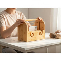 Yarn Stand with Phone Slot Space-Saving Wooden Yarn Holder for Knitters