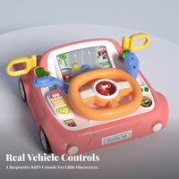 Pretend Driving Toy with Road Display | ConstructionPowered, Toy Steering Wheel with Dashboard, for Playroom