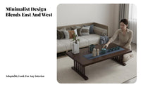 New Chinese Aesthetic 2-Tier Coffee Table Minimalist Design Two-Tier Low Table Wood Grain Finish Living Room Furniture Sturdy Construction for Tea Enthusiasts, Small Apartment Dwellers, Office Managers, Balcony