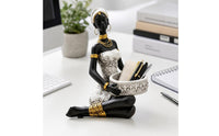 Figurine with Basket Sculptural Statue with Bowl Handmade Key Bowl for Vanity