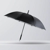 Long-Handle Straight Umbrella with Wrist Strap Automatic Open 8-Rib Steel Frame Umbrella Silver-Coated Windproof for Commuters