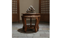 Antique Look Carved Wooden Tray Stand Heavy Duty Round Wood Stand Wooden Display Riser for Living Room, Garden