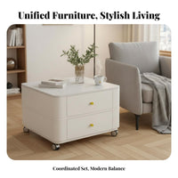 Movable with casters Wheeled Twotier Square Table Modern Minimalist Design 2-Tier Square Table Creamy off-white Finish Household Furniture Space-Saving for Apartment Dwellers, Homeowners, Students, Living Room, Lounge Area, Bedroom, Entryway