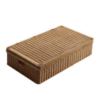 Woven Container Box Handwoven Rattan Style Storage Basket Bin Dust Protection