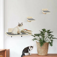 Cat Hammock Wall Mounted Wood Shelf with Feeder, Minimalist Style Bed for Indoor Cats, Single Piece Climbing Sleeping Station for Large Pets