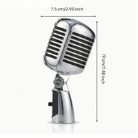 Chrome-Finish Vintage Mic with Stand Mount Compact Retro Mic Adjustable-Angle Mic Handheld for Performers