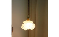 Glass Flower Hanging Light Braided Textile Cable Vintage Brass Hanging Lamp