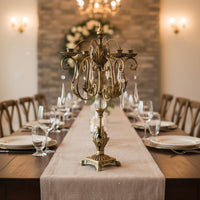 French Style Table Candelabra Wrought Metal Candelabra 4-Arm Crystal Candle Holder for Wedding, Living Room