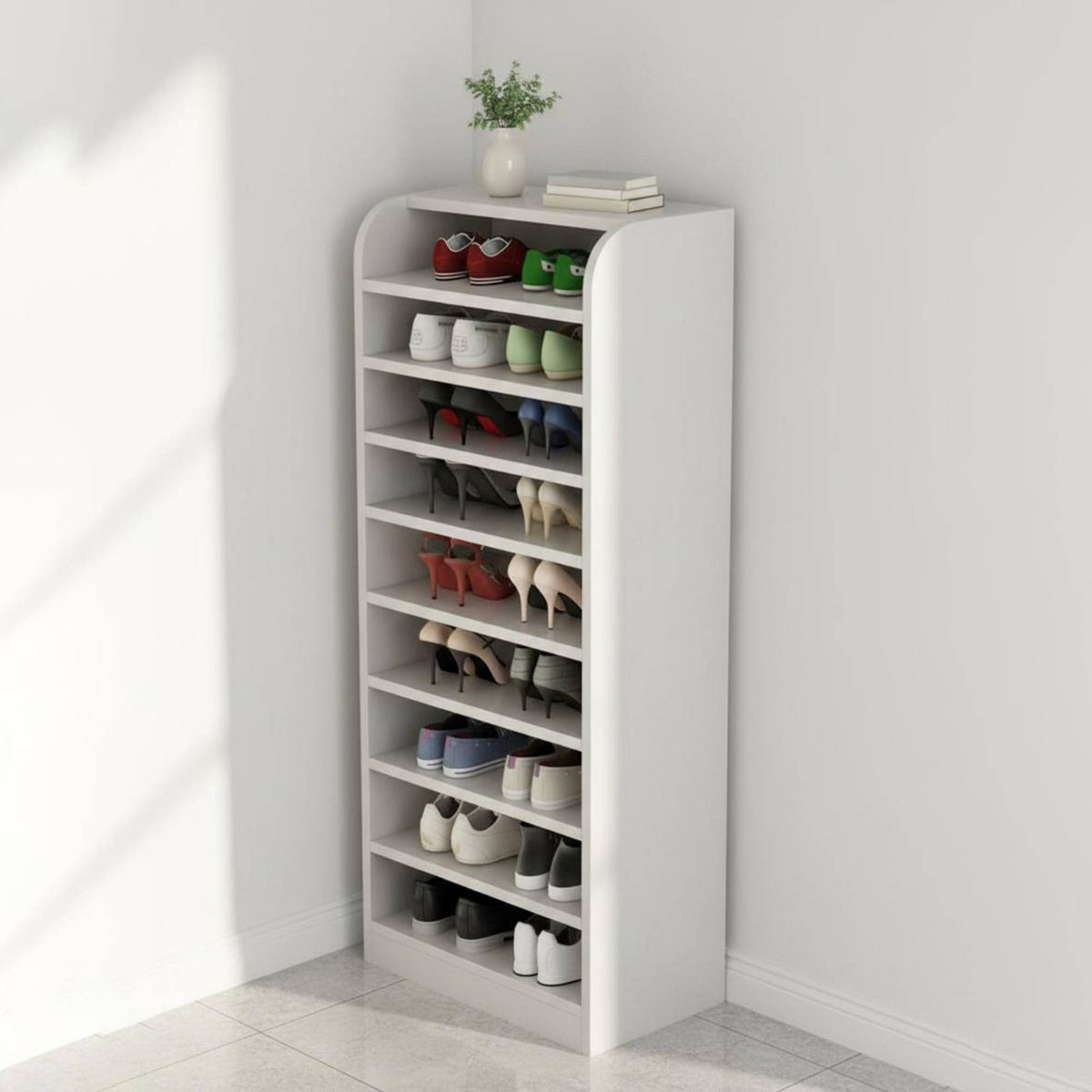 Multi-tier Shoe Rack Vertical Organizing Shelf Narrow Space-saving Storage E0-grade Material Rounded Corner Suitable for Apartment Dwellers Homeowners Entryway Hallway Bedroom
