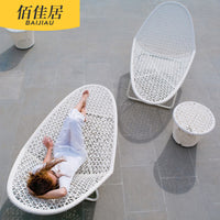 Rattan Woven Pool Lounge Chair for Balcony Garden Villa Sunroom, Foldable Outdoor Chaise Lounge Furniture