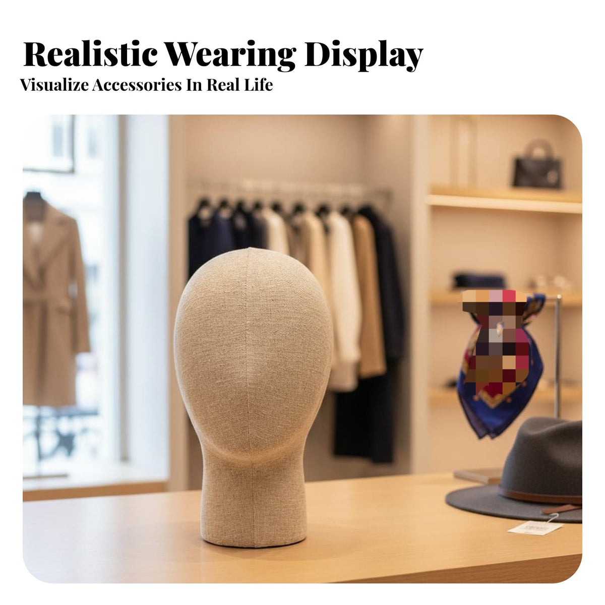 Textile Covered Mannequin Head Sturdy and Long-Lasting Linen Hat Display Stand