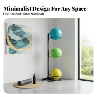 Space-Saving Design Exercise Ball Storage Rack Sturdy Steel Frame Exercise Ball Stand Sturdy Floor-Protecting Feet for Personal Trainers