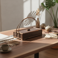 Tea Storage Box with Handle Woven Bamboo Tea Chest Portable for Home Display