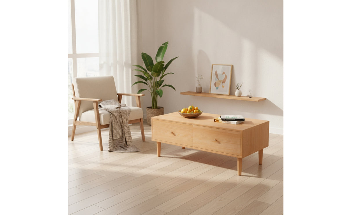 Coffee Table with Drawers Wood Grain Wooden Coffee Table Furniture for Living Room, Small Areas, Apartment
