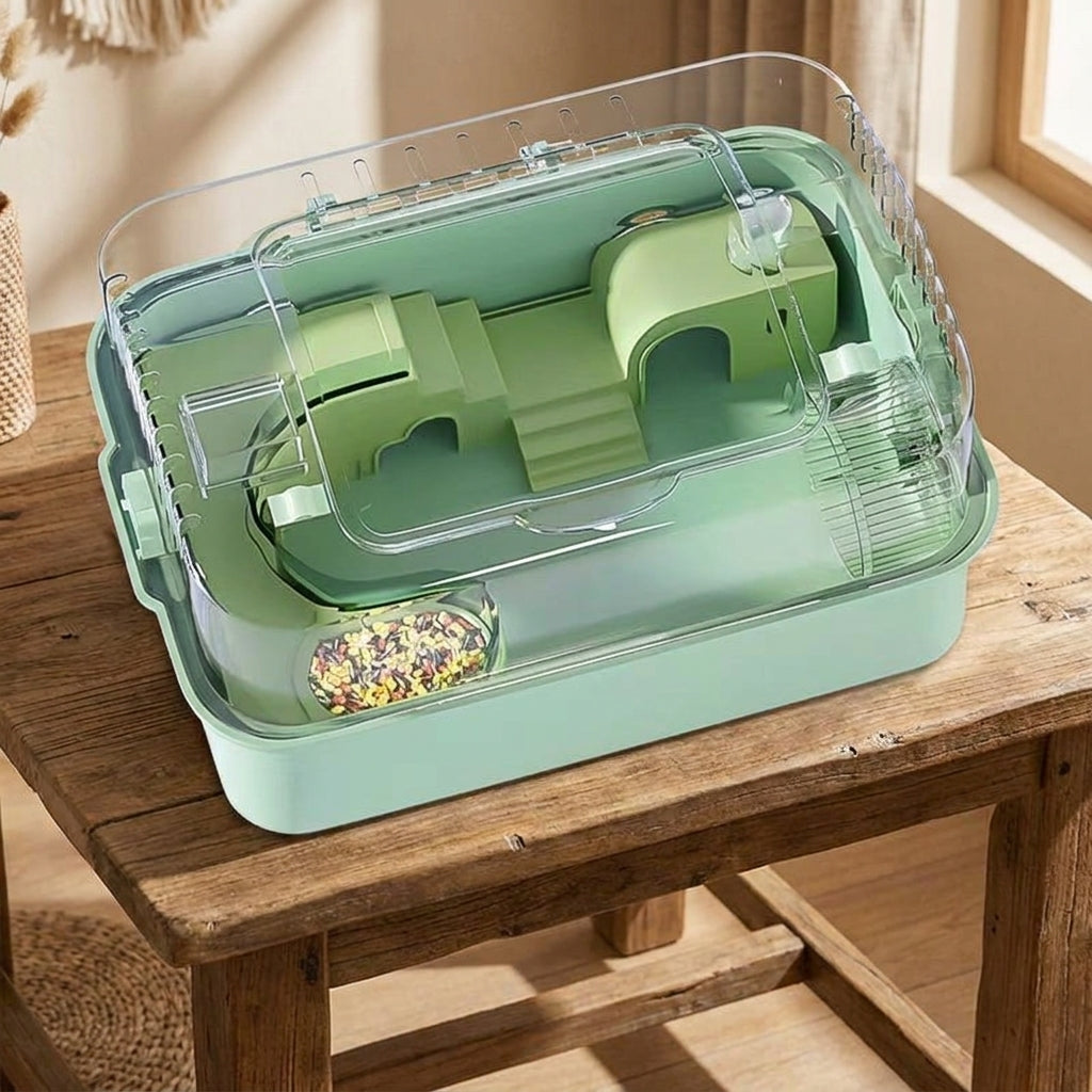 Large Hamster Cage with 2 Levels, Modern Style Acrylic Hamster Habitat, Square Shape Detachable pet enclosure with Tunnels for Burrowing Use