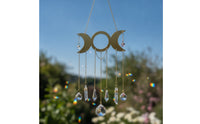 Moon Phase Ornament with Crystals Gold-Toned Sun Catcher Sparkling for Balcony