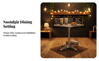 Folding Chair and Pedestal Table Utilitarian Look Square Table with 4 Chairs Retro Vintage lookSaving for Snack Bar, Food Court