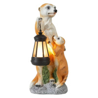 Meerkat Sculpture with Lantern LED Solar Garden Statue Low Maintenance for Patio