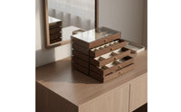 Large Capacity 5-Layer Jewelry Box Walnut Wood Finish Band Necklace Storage Chest Multi-Compartment Wooden Drawer Jewelry Case Dustproof for Women, Closet