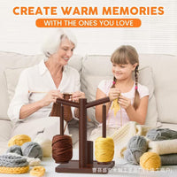 Wooden Yarn Spool Holder Stand Desktop Yarn Base with Solid Wood and Phone Holder