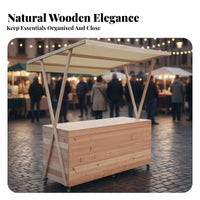Long-Lasting Wood Frame Vending Booth with Canopy Movable Wheels Mobile Vendor Stand Stable Structure Outdoor Kiosk with Canopy Multipurpose for Street Vendors, Small Business Owners, Event Organizers, Night Markets, Festivals, Temporary Shops