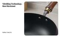 Traditional Chinese Wok with Lid Hand-Handcrafted Chinese Wok with Wooden Lid Naturally Non-Stick Even Heat Distribution