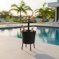 Rattan Ice Container Table Easy Clean Black Drink Cooler Table Large Capacity
