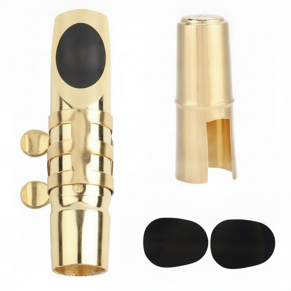 Gold-Colored Saxophone Mouthpiece Polished Shiny Finish Saxophone Ligature Clamp Tightening Screws Sax Mouthpiece Cap