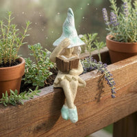 Fairy Figurine with Book Weathered Finish Garden Decor Crossed Legs for Balcony