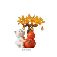 Fortune Cat with Wealth Tree Auspicious Maneki Neko Figurine Prosperity