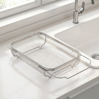 Retractable Draining Basket Kitchen Sink Drainer, 304 Stainless Steel Colander with Metal Handles, Vegetable Washing Basket for Food Processing