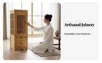 Zen-Inspired Tall Slatted Door Cabinet Modern Asian Design Storage Furniture Multi-Functional Sturdy Construction for Homeowners, Interior Decorators, Adults, Entryway, Hallway, Living Room, Corner Space