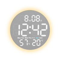 Digital Wall Clock with Temperature Woodgrain for Bedroom, Office