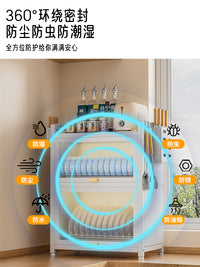 厨房多功能置物架子多层台置式碗盘沥水架碗架家用碗柜碗筷收纳盒 〓〓【白色】两层*防尘防鼠带沥水盘+刀架筷筒